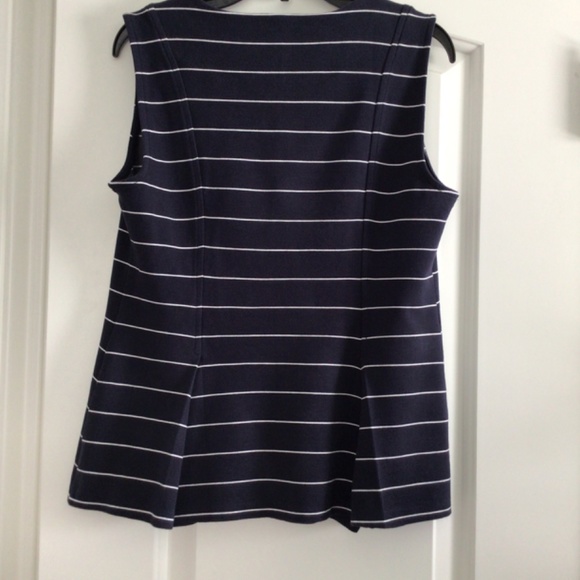 Ann Taylor Navy with White Stripes Sleeveless Top with Pleats Size S - Picture 2 of 4